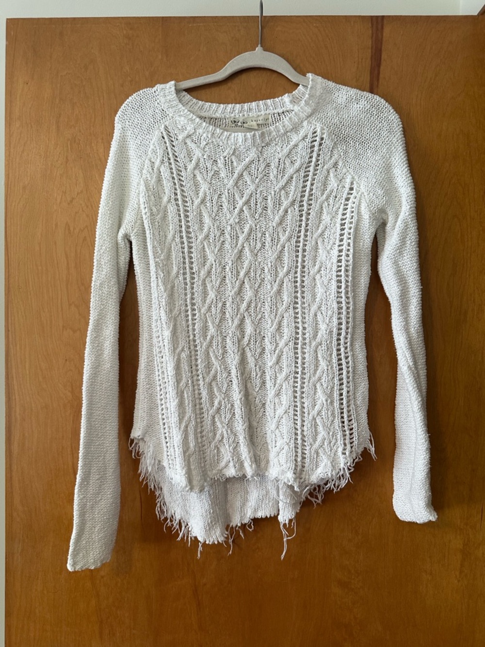 Women’s white Cable-Knit Distressed Sweater